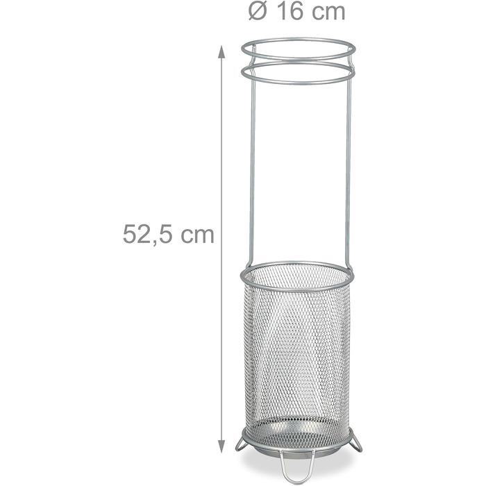 Підставка для парасольок Relaxdays, HxD 52,5 x 16 см, металева, кругла підставка для парасольок, сучасний дизайн, срібло