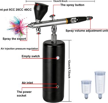 Набір аерографів, набір розпилювачів з компресором, портативний акумуляторний комплект аерографа 30PSI, що перезаряджається, міні-ручний аерограф подвійної дії для живопису, татуювання, нейл-арту, макіяжу, прикраси тортів