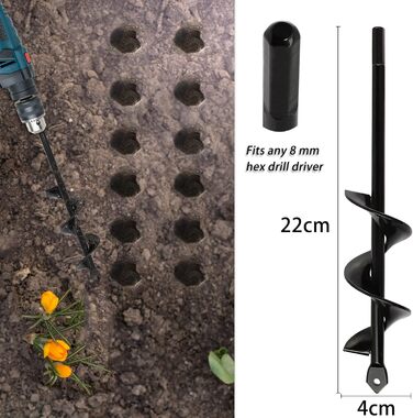 Садові шнеки SYITCUN 8x30 см і 4x22 см спіральний свердло, бур для отворів для землі, земляний шнек для бура, гвинтовий конвеєр, ручний земляний шнек, садовий бур садовий, садовий земляний шнек, сівалка для культиватора ґрунту, садові рослини 4x22,8x30 см