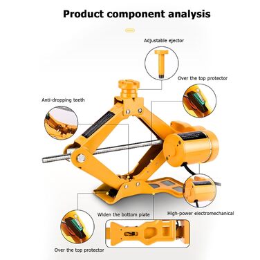 КупитиТиждень Ножичний домкрат 3T Електричний автомобільний домкрат 12 В Портативний домкрат з ручним кривошипним ударним гайковертом Ящик інструментів для автомобіля, позашляховика, легкового автомобіля, вантажівки, седана, шин Аварійний ремонт