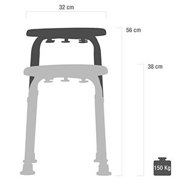 Регульований по висоті стілець/крісло для душу Teqler Stable з регулюванням висоти. Протиковзкі ніжки