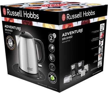 Чайник Russell Hobbs 1,0 л Adventure з нержавіючої сталі (2400 Вт, функція приготування під тиском, знімний фільтр з лаймом, зовнішній індикатор рівня води, маленький туристичний чайник) Чайник для чаю 24991-70 маленький, 1,0 л Нержавіюча сталь полірована