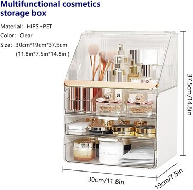 Органайзер для макіяжу DASITON з висувними ящиками, пилонепроникний двошаровий косметичний стіл для зберігання з кришкою, великий органайзер для косметичного столика, органайзер для догляду за шкірою, органайзер для косметики для спальні, ванної кімнати (
