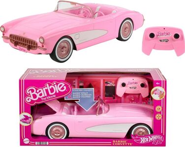 Машинка на радіокеруванні Hot Wheels, R/C Barbie Corvette - дистанційно керований автомобіль, 1956 Corvette Stingray, частота 2,4 ГГц, до 8 км/год, місце для 2 ляльок Барбі, HPW40 Barbie Movie Corvette