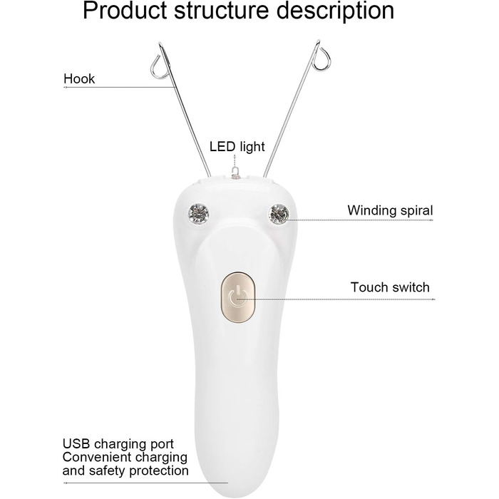 Засіб для видалення волосся на обличчі, Епілятор ниток, Електрична епіляція волосся за допомогою нитки для жінок, Портативний, акумуляторний засіб для видалення волосся, Епілятор з бавовняними нитками, (золото)