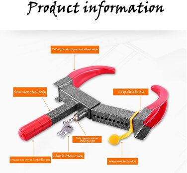 Блокування автомобільного колеса, Міцний захисний затискач колеса, Кіготь колеса, Паркувальний кіготь, Блокування колеса автомобіля, Протиугін, Блокування колеса човна, Причіп, Підходить для автомобілів, Ca, Причіп, Фургон