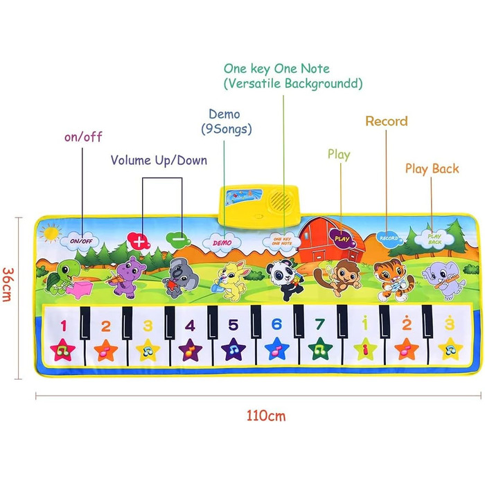 Килимок для піаніно, дитяча іграшка подарунок для хлопчиків дівчаток малюків, дитяча іграшка від 1 року дитячий подарунок на день народження, клавіатура піаніно, музичний килимок для клавіатури, танцювальні килимки, дитячі зелені