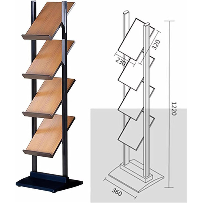 Підлоговий стелаж для журналів 4-х ярусний простий стелаж для журналів, стелаж для журналів А4, креативний тримач для журналів, брошур, вертикальна підлога, багатошаровий стелаж для даних, прес для брошур