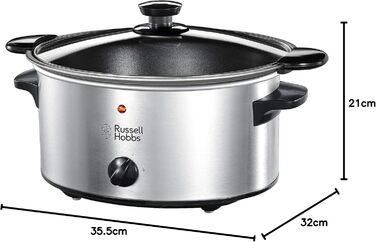 Повільна плита Russell Hobbs каструля з антипригарним покриттям 3,5 л Мультиварка з нержавіючої сталі (3 налаштування температури та функція підтримки тепла, 160 Вт) Мультиварка 22740-56