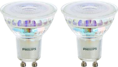 Лампи Philips LED Classic GU10 Warm Glow (50 Вт), світлодіодні плями з рефлектором із регулюванням яскравості та теплим білим світлом, енергозберігаючі лампи з тривалим терміном служби (50 Вт, 2 упаковки, без регулювання яскравості)