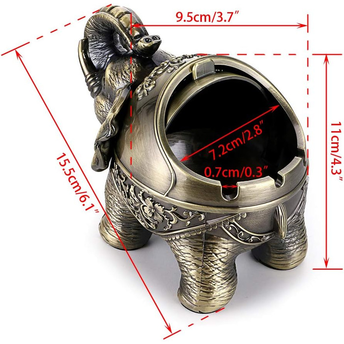 Вітрозахисна вінтажна попільничка з кришкою - форма слона, настільна попільничка, для приміщення і вулиці, ретро, для дому, офісу, оздоблення Зелена бронза