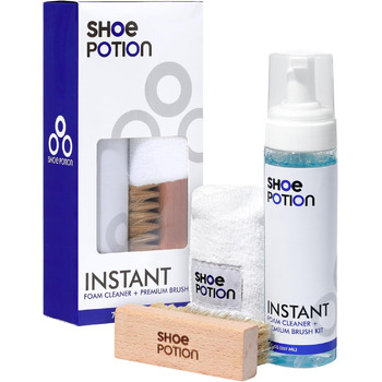 Очищувач для взуття Shoe Potion Foam Shoe Cleaner попередньо змішаний для максимального очищення та кондиціонування всіх матеріалів взуття включає високоякісну щітку зі свинячої шерсті вдосконалений рушник з мікрофібри