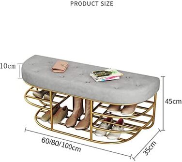 Сучасна м'яка лавка для взуття, металева полиця для взуття з оксамитовим декором сидіння Меблі для вітальні, сірий, 100X35X45 см сірий 100x35x45 см (39x14x18 дюймів)