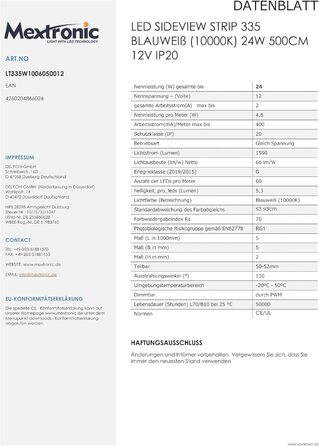 Стрічка бічного огляду 335 Синій Білий (10000K) 24Вт 500CM 12V IP20