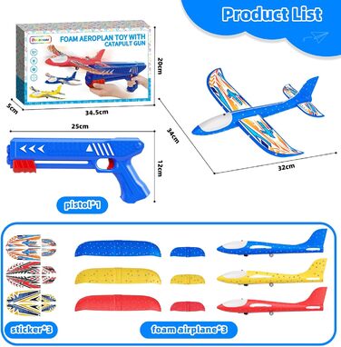 Іграшка для запуску літака Doloowee, 3 пінопластових літака з катапультою, 2 режими польоту та світлодіодні ліхтарі, іграшки на свіжому повітрі та подарунки на день народження для хлопчиків дівчаток 3 4 5 6 7 8 9 10 років