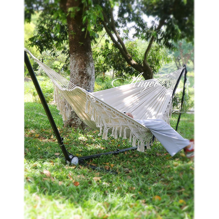 Гамак Anyoo Hammock Outdoor Tassels Гамак з ременями на дереві, зручний і дихаючий бавовняний гамак з сумкою для перенесення для патіо Балкон Двір Сад Білий