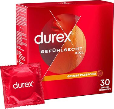 Презервативи Durex Gefhlsecht XXL Тонкі презервативи з великою посадкою та змащені силіконовою змазкою 30 упаковок (1 x 30 шт. ) 30 шт. (1 упаковка)