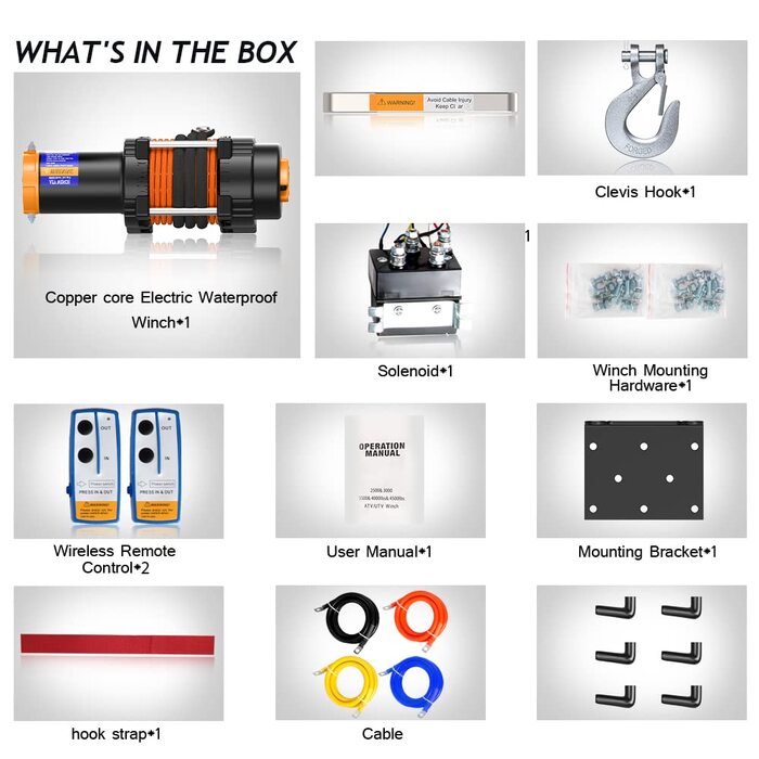 Електрична лебідка Anbull 12 В, 4500 фунтів/2045 кг Лебідка з двигуном Трос, синтетична мотузка, водонепроникна IP67, нейлонова мотузка, з монтажним кронштейном і пультом дистанційного керування *2, сумісний з квадроциклом UTV