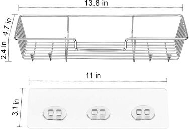 Поличка для душу з гачками для ополіскувача тримач для шампуню Кошик для кухонного органайзера без свердління Настінне кріплення, нержавіюча сталь 2 яруси нержавіюча сталь
