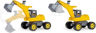 Екскаватор на колесах Lena 02217-Eco GIGA Trucks, потужний гігантський екскаватор для піску близько 70 см, екскаватор з лопатою на 360 градусів, будівельна машина з дерев'яними деталями, висока вантажопідйомність, жовтий, близько 70x28x32 см Еко екскавато