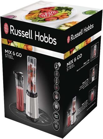 Блендер Russell Hobbs - міксер і смузі-машина на винос потужність двигуна 23 500 об/хв в т.ч. 2 шт. глечик блендера 600 мл (без бісфенолу А, посудомийна машина та кришка, що не б'ється) Подрібнювач, нержавіюча сталь, 23470-56