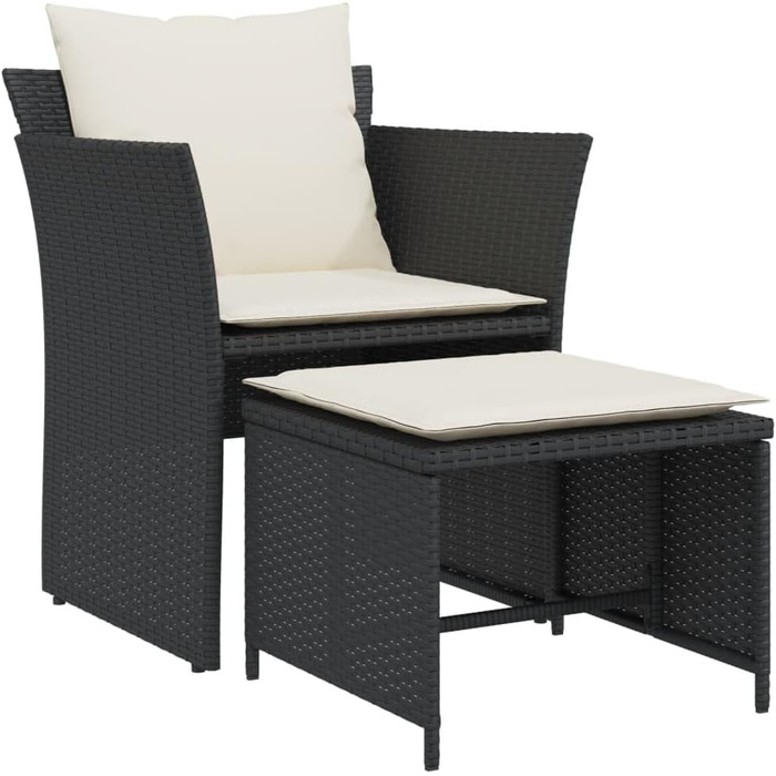 Садове крісло з підніжкою Чорний Poly Rattan Black and Cream