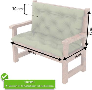 Подушка для лавки з кріпленням Подушка для саду - Подушка сидіння та спинка 100x50 x10см з набором подушок для стільця з 2 предметів - Водонепроникний - Для вулиці та приміщень - Зелений асортимент з 3 предметів Зелений