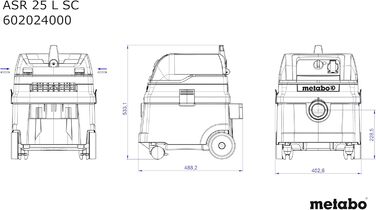 Універсальний пилосос Metabo ASR 25 L SC - 602024000 - Пилосос для вологого/сухого прибирання з напівавтоматичним очищенням фільтра - довжина кабелю 8 м