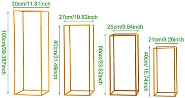 Металева ваза для квітів, підставка для квітів, прямокутна підставка для вази, знімна, вечірка, весілля, центральний елемент, захід, вулиця, свинцева підставка для квітів, золото (4 шт. и (40 см, 60 см, 80 см, 100 см)