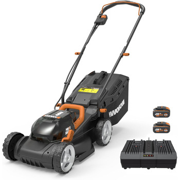 Акумуляторна газонокосарка WORX WG779E.1 40В (2 x 20В) - ширина зрізу 34 см - ідеально підходить для садів площею до 460 м - технологія IntelliCut - зручне зберігання - в комплекті акумулятор 2х4Ач та подвійний швидкий зарядний пристрій Один