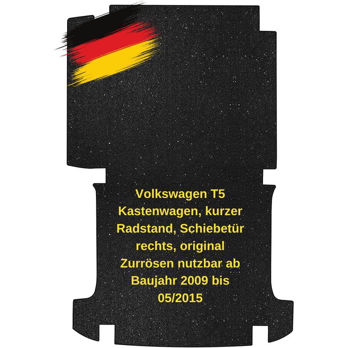 Килимок для вантажного відсіку aruma протиковзкий килимок, сумісний з панельним фургоном VW T5, коротка колісна база, зсувні двері праворуч, оригінальні кріпильні вушка, які використовуються з 2009 по 05/2015 рік