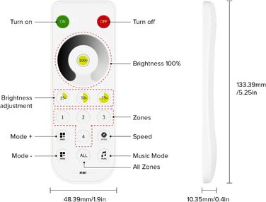 В 1 Світлодіодний контролер Bluetooth 2.4 ГГц, сумісний з WS2812B SK6812 WS2811 FCOB CCT 5050RGB/RGBW світлодіодна стрічка з сенсорною панеллю 2.4G/2.4G радіочастотним пультом дистанційного керування/APP керуванням музичним режимом (RB1 одноколірний), 12