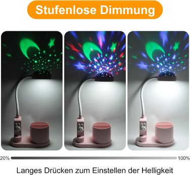 Дитяча приліжкова лампа з тримачем для ручки, настільна лампа з автоматичною зміною кольору, акумуляторна світлодіодна лампа для читання для дітей (рожева)