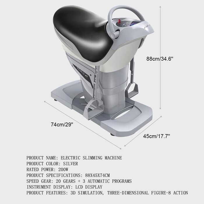 Обладнання для верхової їзди в приміщенні потужністю 300 Вт, 20-швидкісна електрична 3D-машина для верхової їзди з музичною функцією Bluetooth, вантажопідйомність 150 кг, тренажер для тренування живота з 3 розумними режимами та чорним РК-дисплеєм