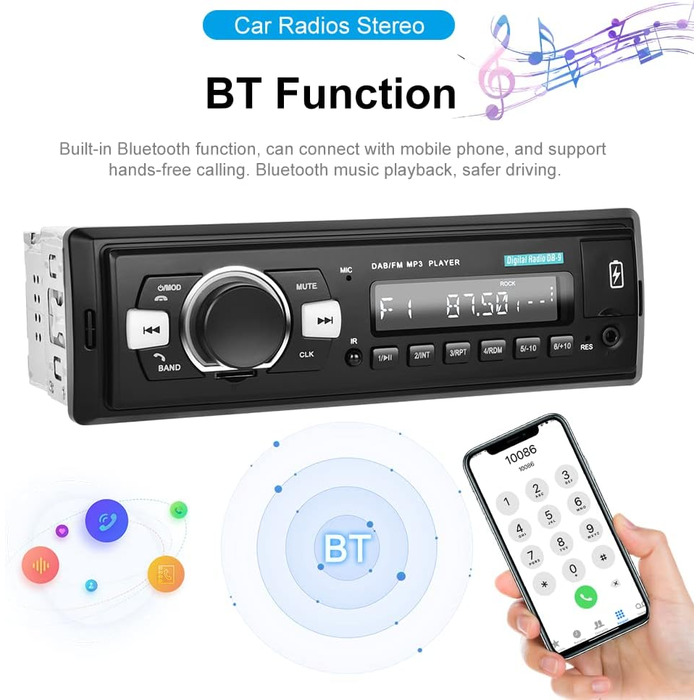 Автомобільна стереосистема DAB з Bluetooth 1 Din Підтримка цифрового медіаплеєра FM-радіо Автомобільний MP3-плеєр Еквалайзер Керування на керміUSB/AUX/SD/TF карта 32G SD-карта DAB32G