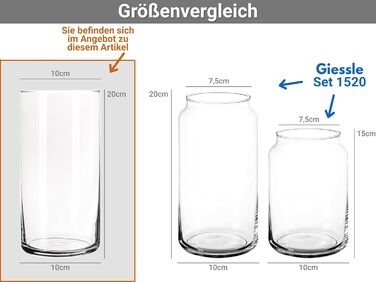 Великі скляні циліндри Giessle 12 x 20 см як ваза ліхтар циліндр скляні вази циліндр ваза свічка ваза зі скла ваза для квітів зі скла