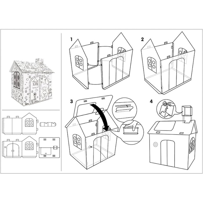 Різдвяна фарба для ігрових будиночків, пряниковий ігровий будиночок, розфарбувати власний форт, картонний будиночок-розмальовка для дітей, святковий картон зроби сам, різнокольорові вироби в приміщенні, малювання, каракулі в стилі B