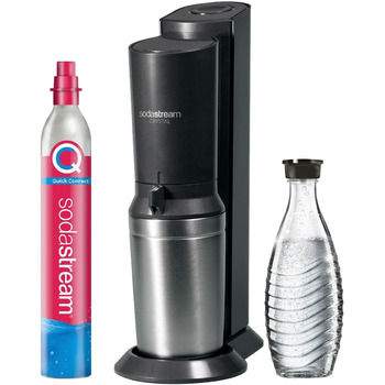 Виробник газованої води SodaStream Crystal 3.0 Quick-Connect CO2 балон і скляний графин, срібло, чорний/титан, 45 см з 1 пляшкою та балоном CO2