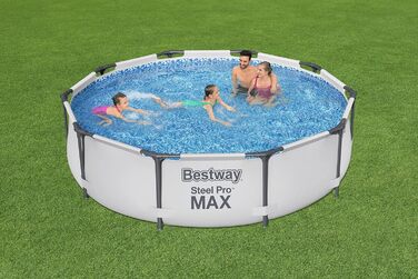 Комплект каркасного басейну Bestway Steel Pro MAX з фільтруючим насосом Ø 305 x 76 см, світло-сірий, круглий одинарний