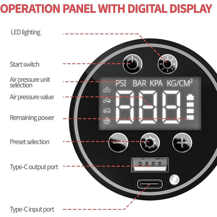 Акумуляторний повітряний насос ZOVHYYA Електричний повітряний насос 150PSI Міні-повітряний компресор 4500 мАг Вхідний велосипедний насос USB Type-C з цифровим світлодіодним підсвічуванням для автомобільного мотоциклетного м'яча