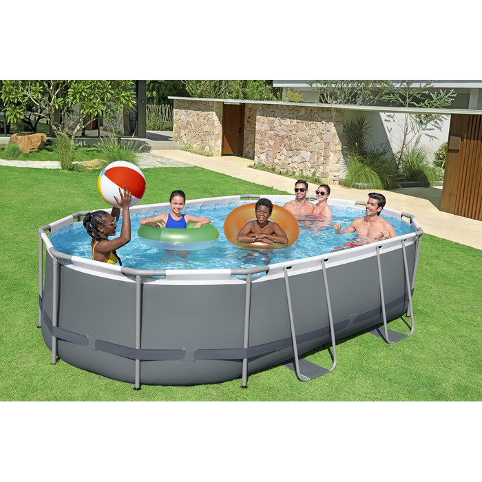 Басейн Bestway Power Steel Frame Pool Complete with Filter Pump 488 x 305 x 107 см, сірий, овальний