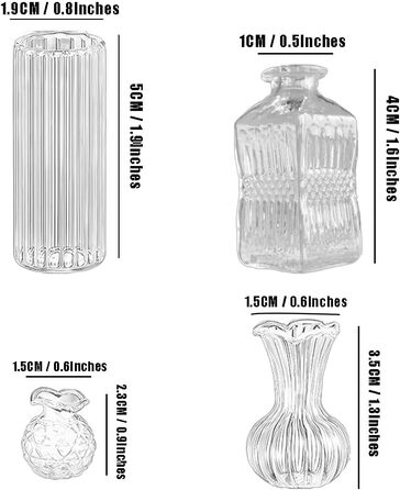 Міні-вази Miupoo з прозорого скла, маленькі, ребристі, вінтажні, мініатюрні вази для прикраси столу, центричні, ваза для квітів для весільних прикрас, сільські, декоративні, 4 шт. и
