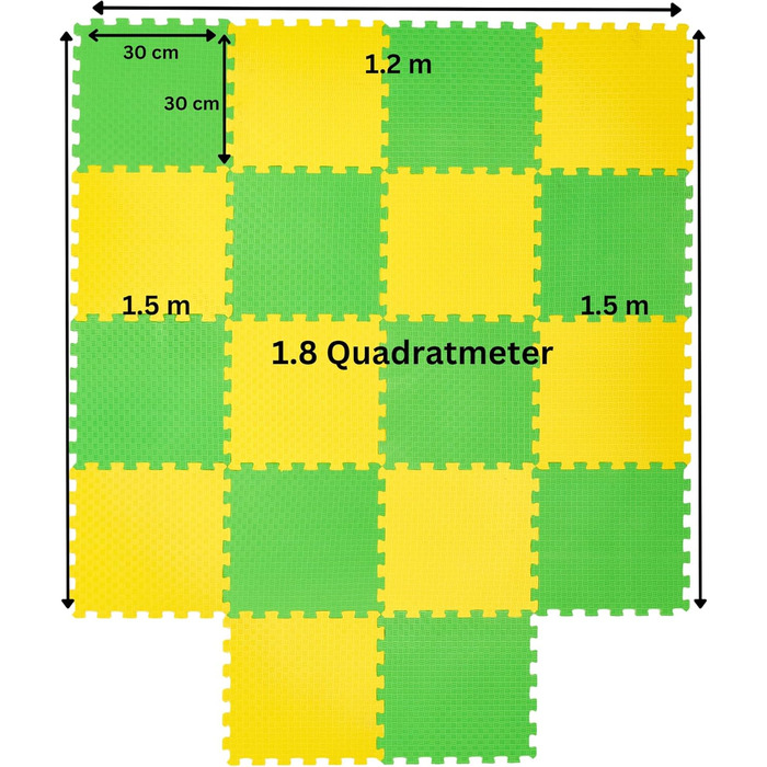 Килимки-головоломки для немовлят і дітей - Ігровий килимок Килимок-пазл Baby -25 Eva TLG (30x30x1см) Ігровий килимок Захисні килимки - Фітнес-зал Килимки для йоги Килимки для вправ (18 шт. , жовто-зелені)