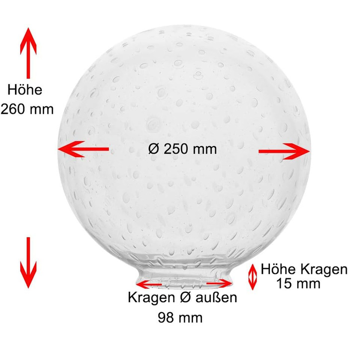 Сферичне скло Лампове скло Ø 250мм Біле, прозоре, глянцеве, матове змінне скло Круглий світильник Скляна куля для E27 (бульбашкове скло)