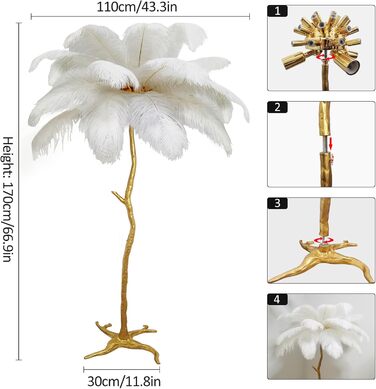 Весняна лампа Торшер Вітальня, Весняна лампа з ножним вимикачем, 35 шт. Пружини, 170 см Торшери зі страусиного пера Світильники зі смоли, Торшер Сучасний світлодіодний торшер Затемнений золотий торшер Вітальня/Спальня Білий