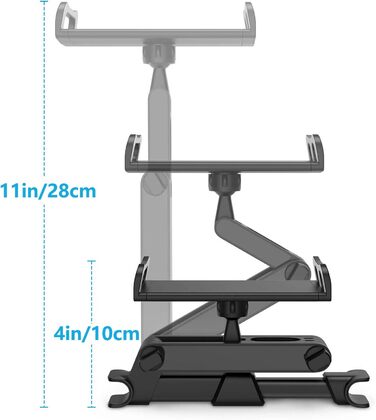 Тримач для планшета Zommuei Автомобіль, Кріплення для планшета Автомобіль - Висувний автомобільний кронштейн для підголівника Тримач планшета Підголівник для iPad iPhone/Samsung Tab/Kindle Fire HD/Nintendo Switch тощо. 4,4-14-дюймові пристрої Чорний