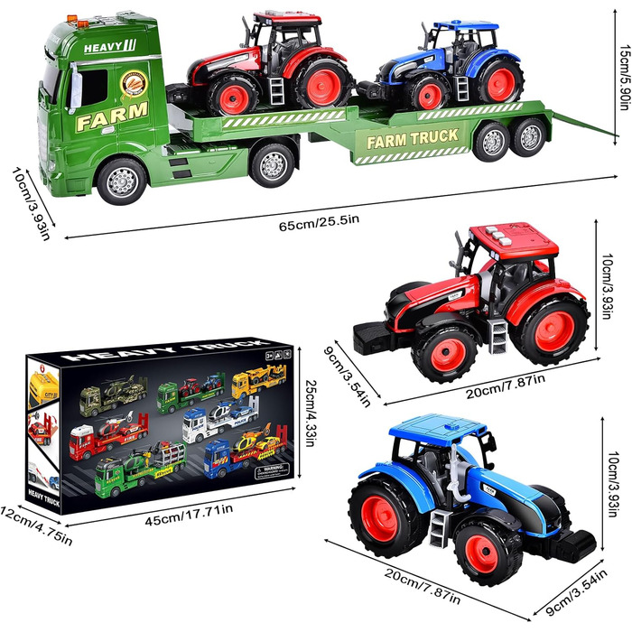 Фермерська вантажівка іграшка, великий фермерський трактор, причіп іграшка з трактором, великий транспортер іграшка, вантажівка іграшка для дітей 3, 4, 5, 6 років