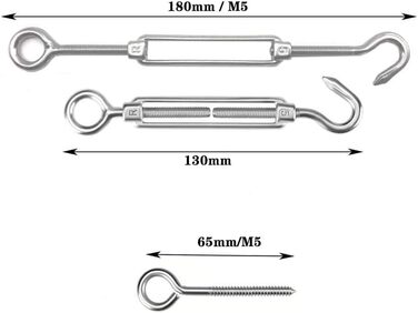 Набір мотузок з нержавіючої сталі TooTaci 2 мм, набір шпалер з дроту 60 м, натягувач мотузки M5 з нержавіючої сталі та 304 натяжний дріт з нержавіючої сталі в ПВХ-оболонці, сталевий трос з вушками, набір мотузок для підвісів, огорожа, штори, сад