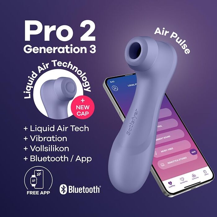 Вібратор Satisfyer Pro 2 покоління 3 з додатком Connect Технологія рідкого повітря Тиха сильна стимуляція клітора Вібратор хвилі тиску з вібраціями Секс-іграшка подарунок для жінок Фалоімітатор (бузковий)