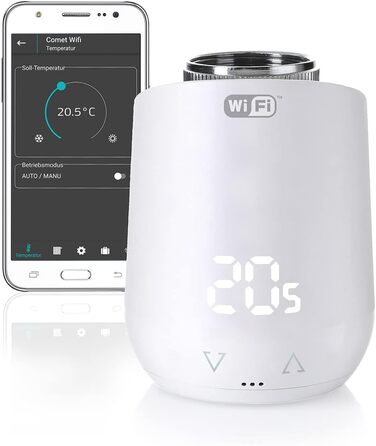 Радіаторний термостат Eurotronic 700200 Comet Wifi 2021 (обігрів через WLAN, сумісний з Alexa, термостат для регулювання кімнатної температури на ходу, аксесуар для розумного дому для економії витрат на опалення)